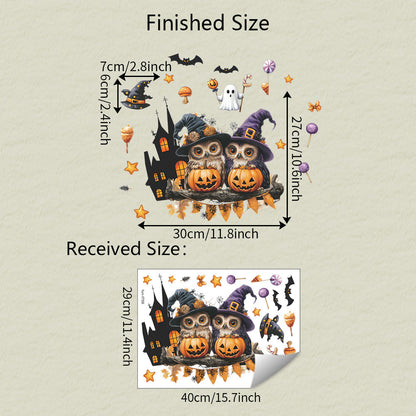 🎃 Halloween Window Stickers – Cute Pumpkin Owl Static Cling 🎃 Kawaii Stickers