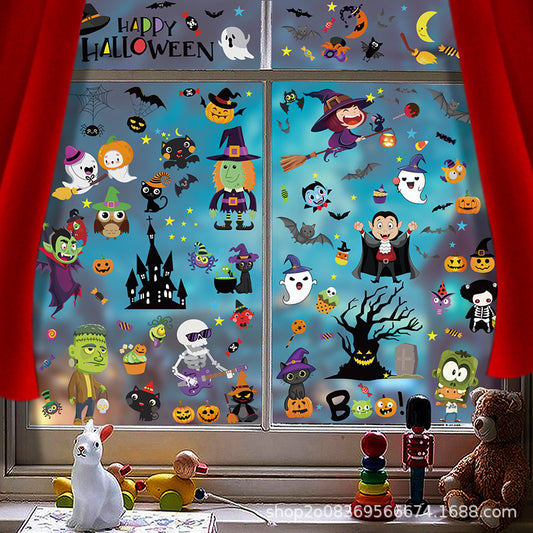 🎃 Halloween Window Stickers – Haunted House, Witch & Bat Static-Cling Decals – Double-Sided Print, Reusable Glass Wall Door Decorations Kawaii Stickers