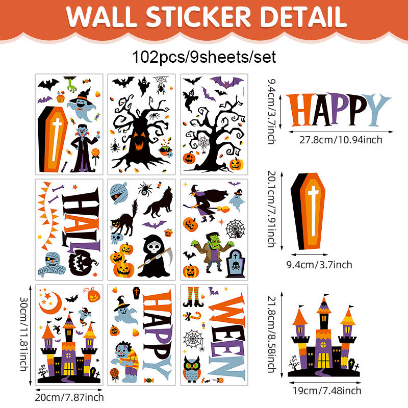 Happy Halloween Window Stickers – Ghosts, Pumpkins & Bats – Static-Cling PVC Wall & Glass Decals for Spooky Home Party Décor 👻🕷️🌙 F 20*30cm*9pcs Kawaii Stickers