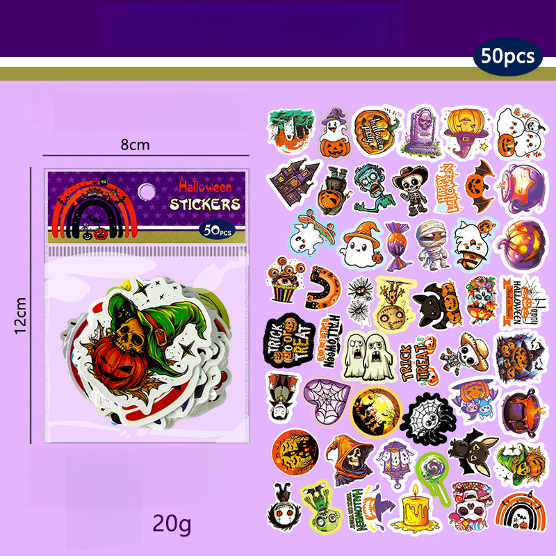 🎃 50 Halloween Stickers – Skulls, Pumpkins, Witches, Grim Reapers & Black Cats 🖤 C Kawaii Stickers