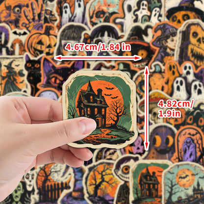🎃 50pcs Vintage Halloween Stickers – Waterproof Retro PVC Vinyl Decals for Luggage, Water Bottle & Laptop Decoration Kawaii Stickers