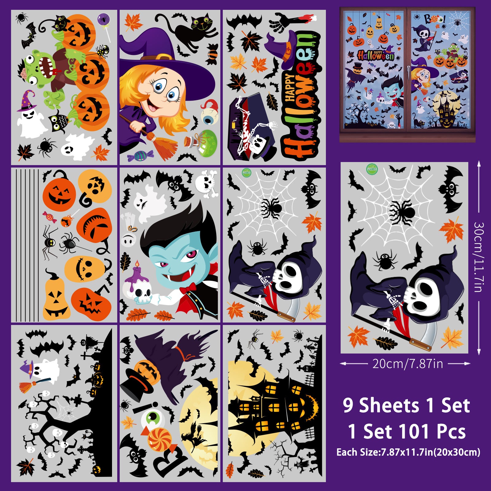 Spooktacular Halloween Window Stickers – Double-Sided Static Cling Décor for Glass Doors & Windows 👻🕷️ Kawaii Stickers