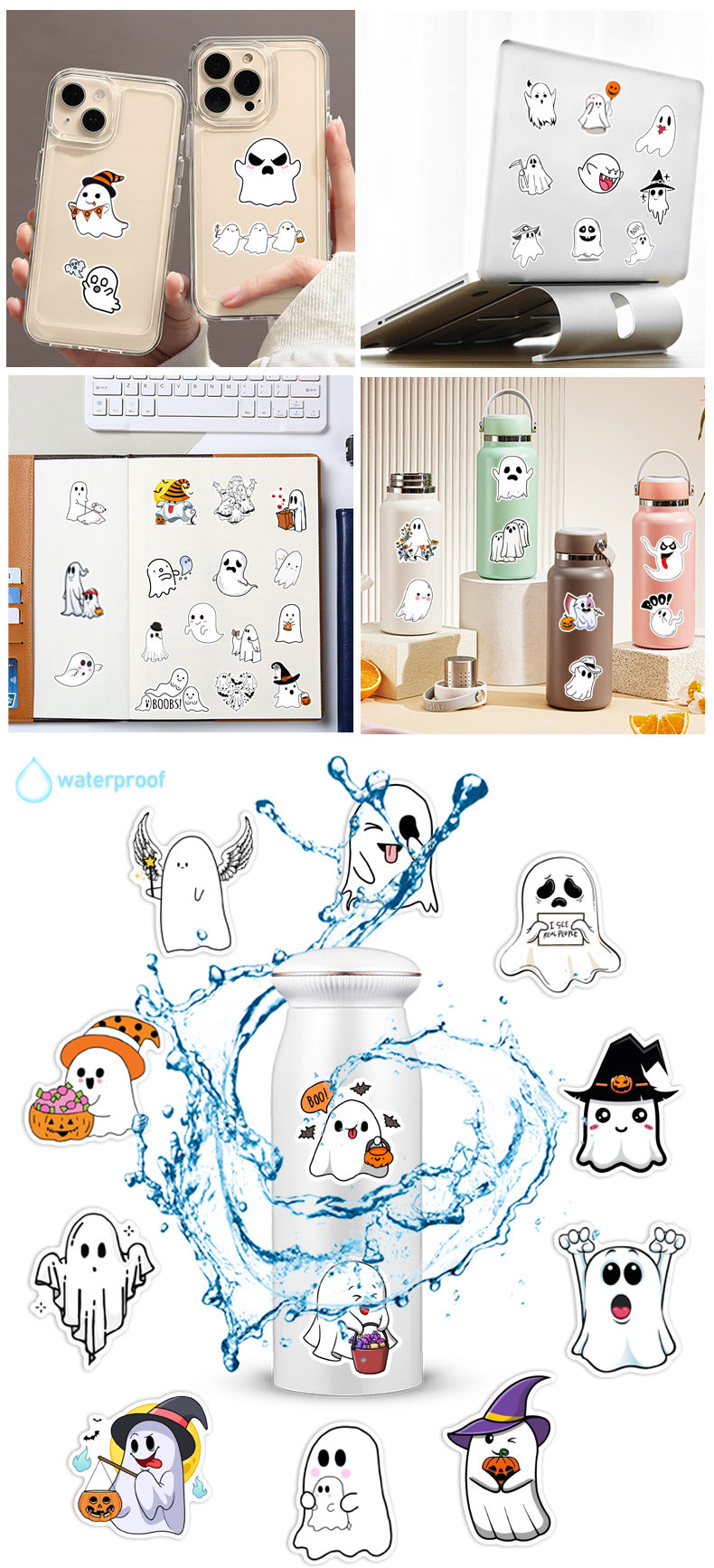 Halloween Stickers Kawaii Stickers Ghost Decals (50pcs)