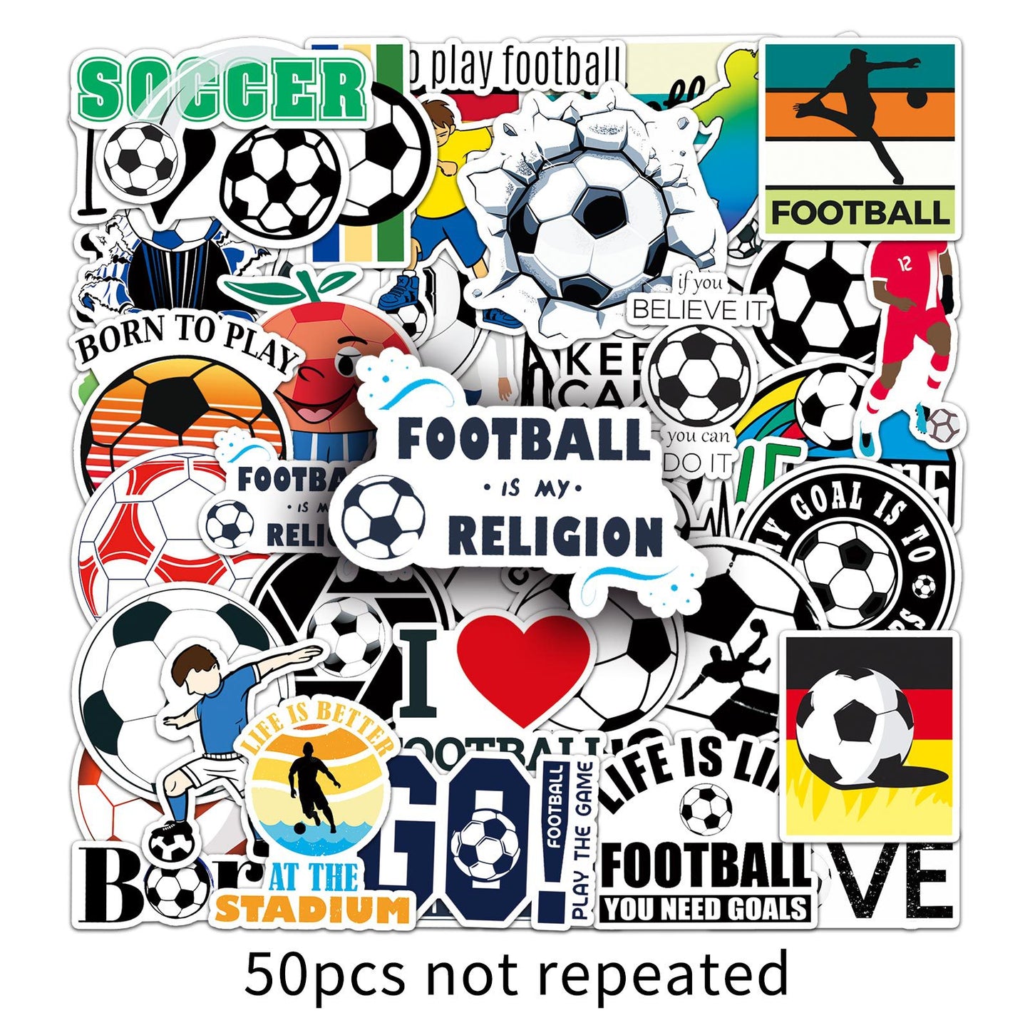 Football Stickers – 50Pcs Sport Designs – High-Definition Waterproof PVC – For Water Bottles, Laptops, Skateboards, Suitcases, Phones – Kawaii Stickers Football Stickers-4 Kawaii Stickers