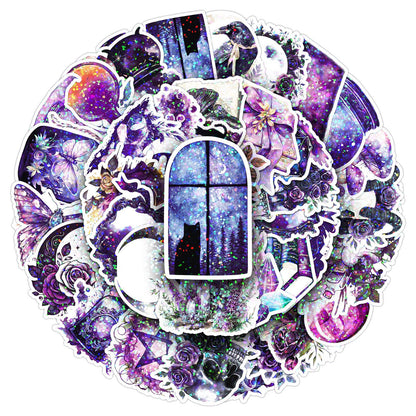 ✨ 50 pcs Holographic Stickers Halloween Witch Stickers – Magic Laser PVC Waterproof Set ✨🎃🧙‍♀️ Kawaii Stickers