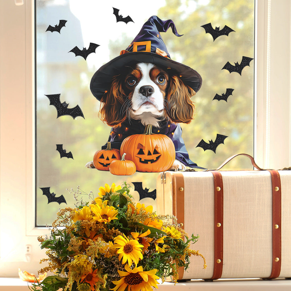 🎃🐶 Cute Halloween Dog Window Stickers – Static Cling Glass Decals with Pumpkins & Spooky Fun – Holiday Home Decor Kawaii Stickers
