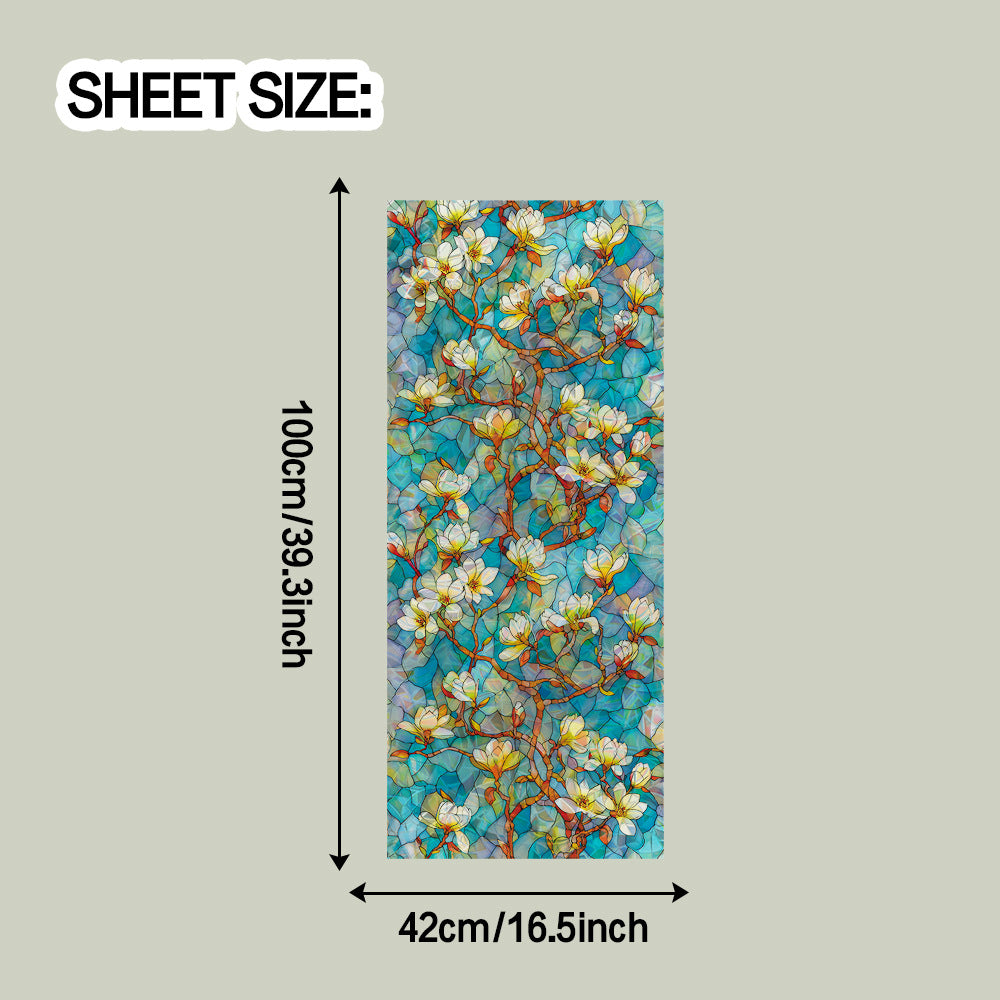 🌸 Holographic White Magnolia Branch Window Stickers – Bright & Elegant 🌸 42*100cm Kawaii Stickers