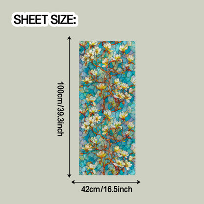 🌸 Holographic White Magnolia Branch Window Stickers – Bright & Elegant 🌸 42*100cm Kawaii Stickers