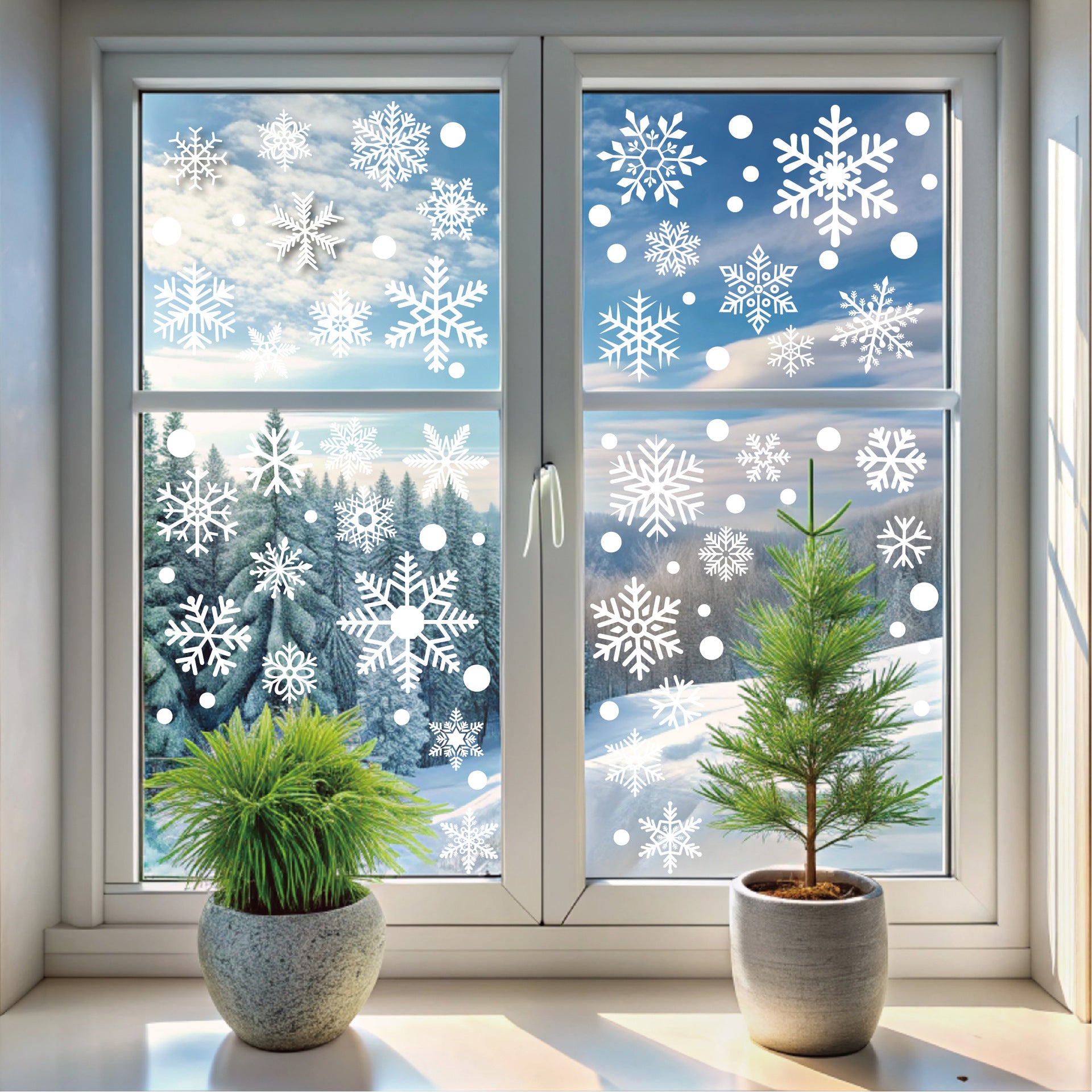 ❄️ Snowflake Window Stickers –8Pack White- Christmas Holiday Glass Décor 🎅✨ Kawaii Stickers