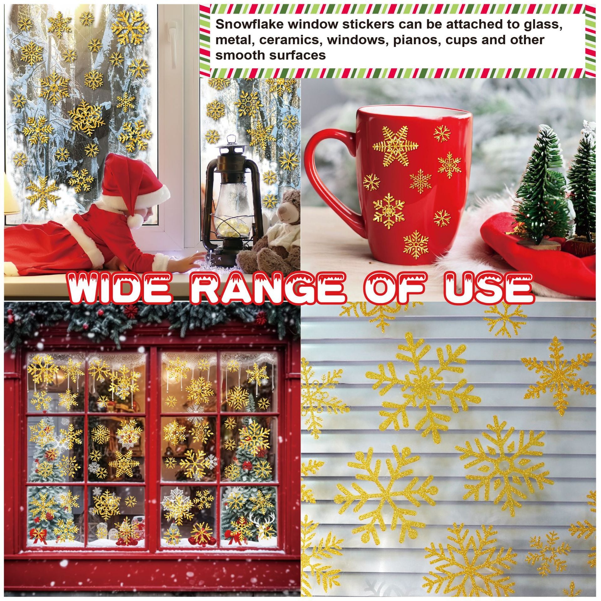 ✨ Glitter Snowflake Window Stickers – Gold & Silver Holiday Glass Decals 🎄 Kawaii Stickers