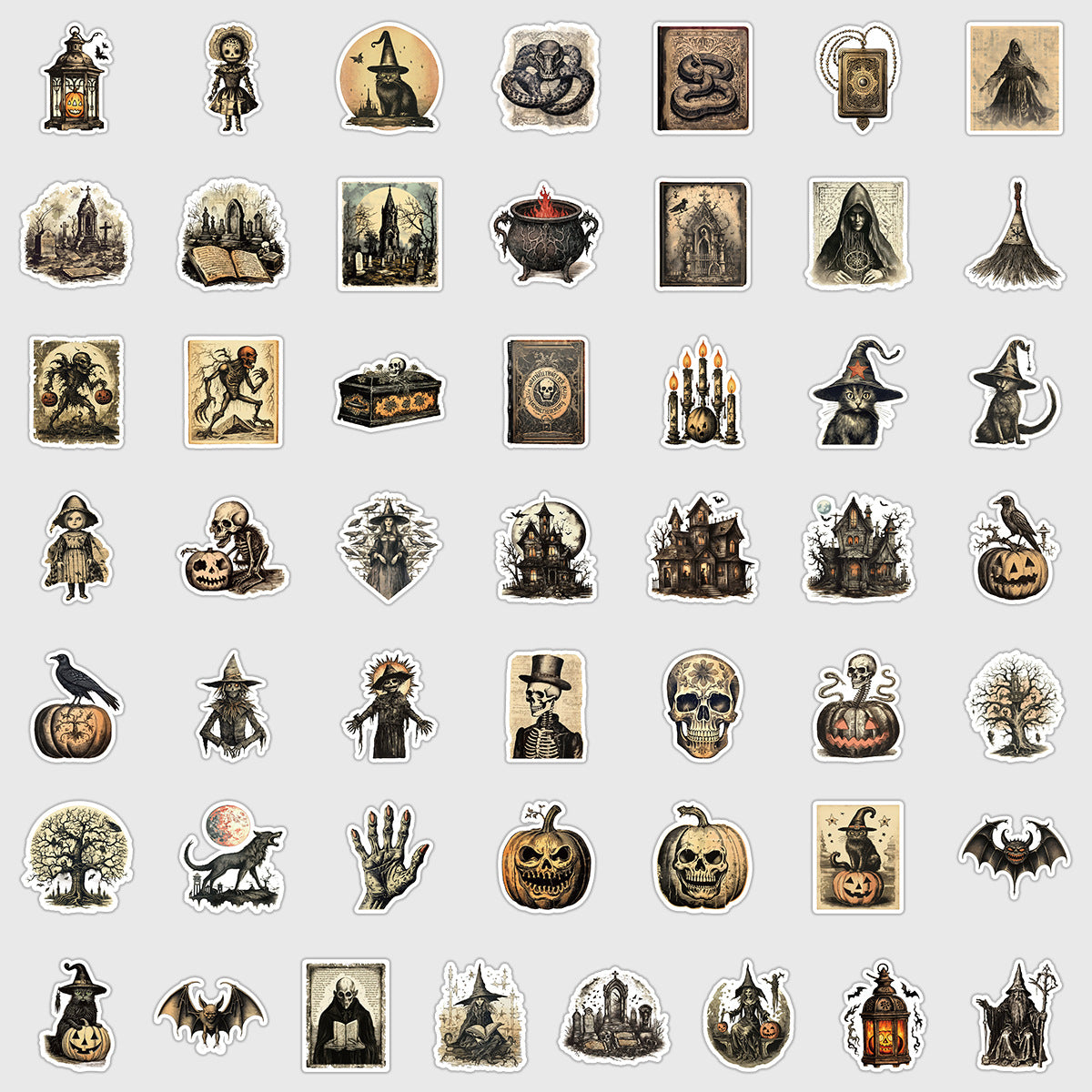 🎃 50pcs Nordic Gothic Halloween Stickers – Waterproof PVC Vinyl Decals for Laptop, Water Bottle & Holiday Decor Kawaii Stickers