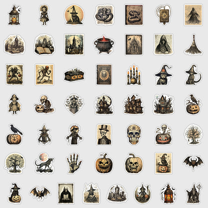 🎃 50pcs Nordic Gothic Halloween Stickers – Waterproof PVC Vinyl Decals for Laptop, Water Bottle & Holiday Decor Kawaii Stickers