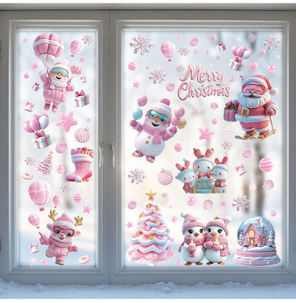 Cute Pink Christmas Window Stickers for Holiday Decor