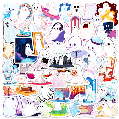 👻 Halloween Stickers – 50Pcs Cute White Ghost Waterproof Reward Stickers