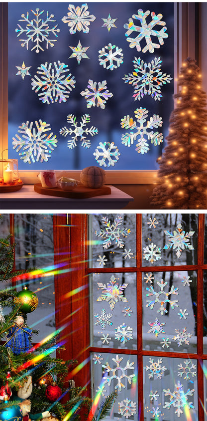 🎄 Holographic Snowflake Window Stickers – Christmas Reindeer & Festive Glass Decor ❄️✨ Kawaii Stickers