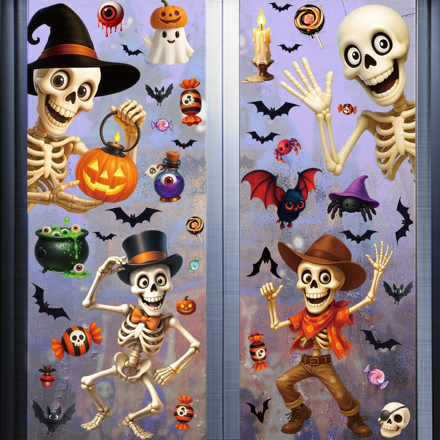 💀 Halloween Skull & Pumpkin Glass Window Stickers – Spooky Fun Decor 🎃 Kawaii Stickers