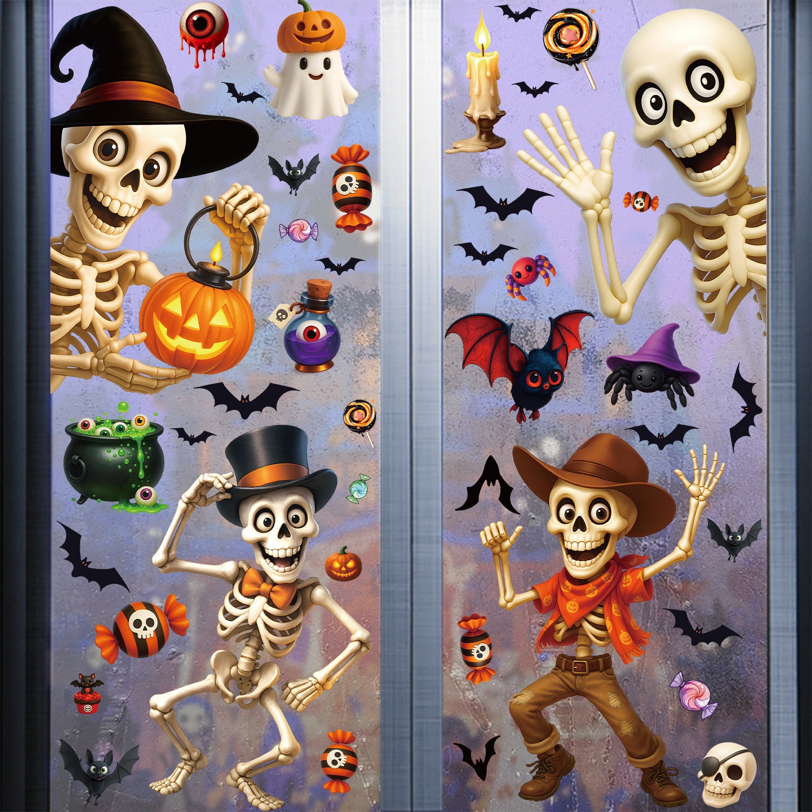 💀 Halloween Skull & Pumpkin Glass Window Stickers – Spooky Fun Decor 🎃 Kawaii Stickers