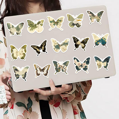 🦋🎨50pcs Ink-Style Butterfly Stickers Book | Waterproof PET Oriental Art Stickers for Journals, Notebooks, Water Cups ☕ & DIY Crafts Kawaii Stickers
