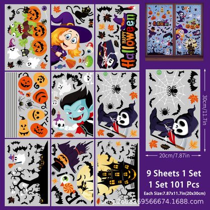 🎃 Halloween Window Stickers – Party Décor with Pumpkins, Spiders & Ghosts – Static-Cling Double-Sided Glass Decals for Windows, Doors & Walls Kawaii Stickers