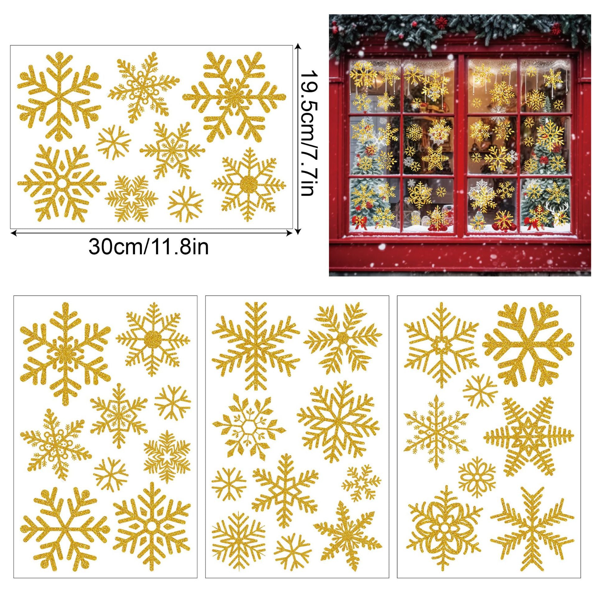 ✨ Glitter Snowflake Window Stickers – Gold & Silver Holiday Glass Decals 🎄 Kawaii Stickers