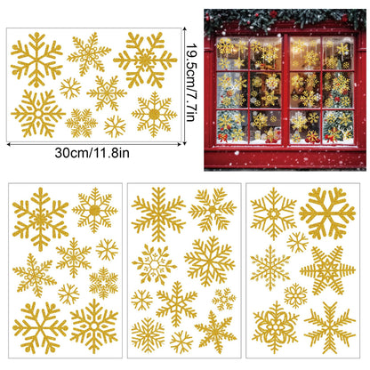 ✨ Glitter Snowflake Window Stickers – Gold & Silver Holiday Glass Decals 🎄 Kawaii Stickers