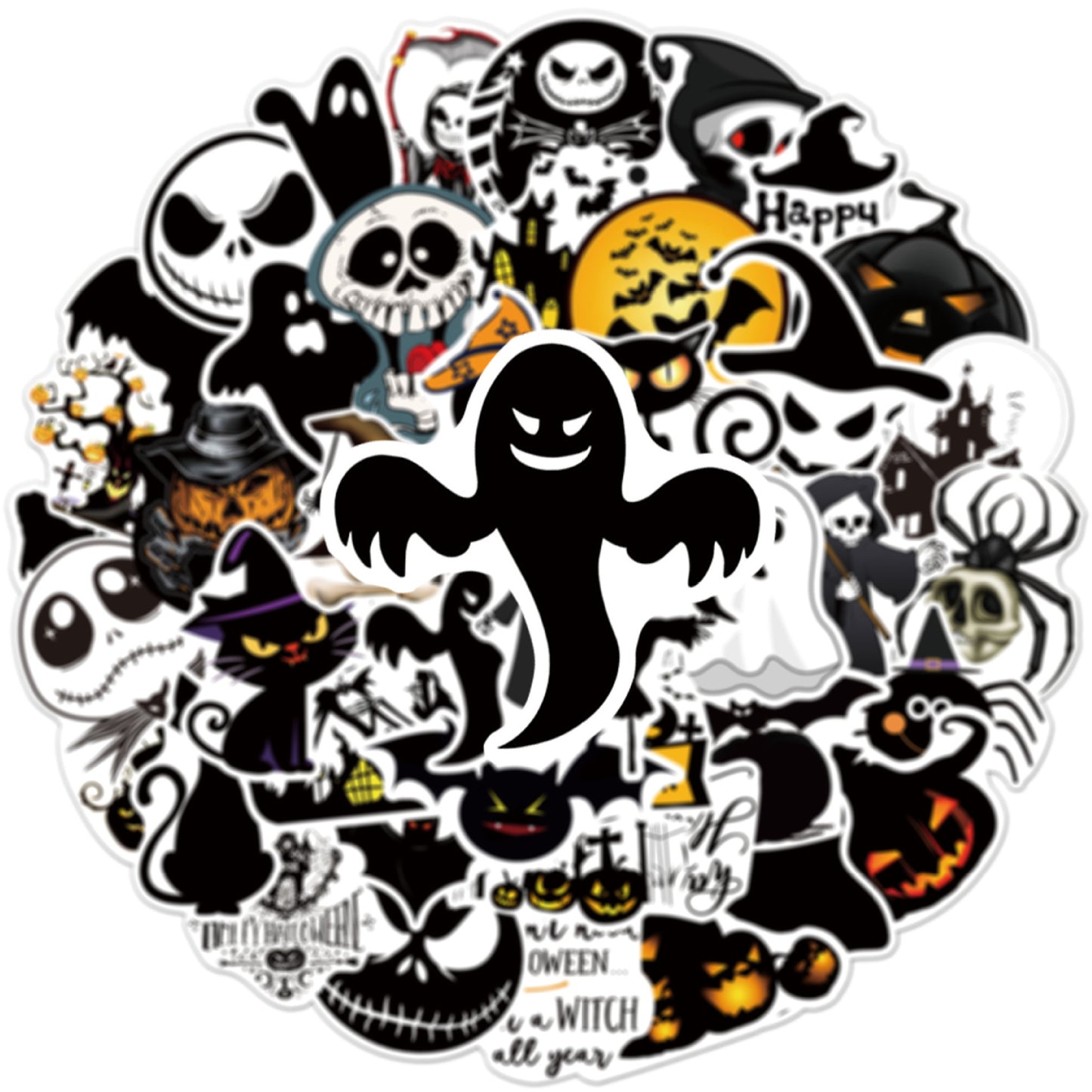 Halloween Stickers Black Ghost Graffiti Halloween Sticker Pack 50pcs