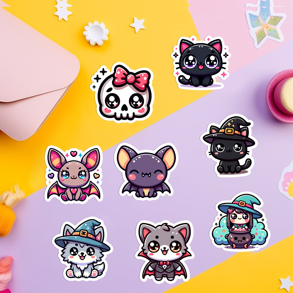 🎃 50pcs Cute Halloween Stickers Pack – Waterproof PVC Laptop Water Bottle Decorations Kawaii Stickers