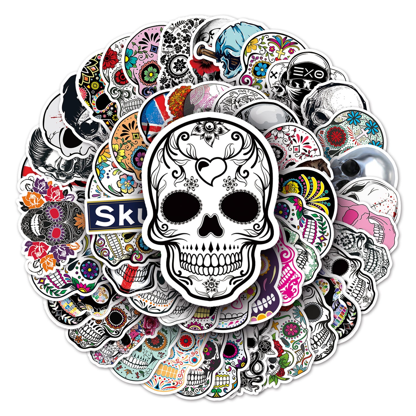 Halloween Stickers – 50pcs Colorful Skull Halloween Stickers Set 💀