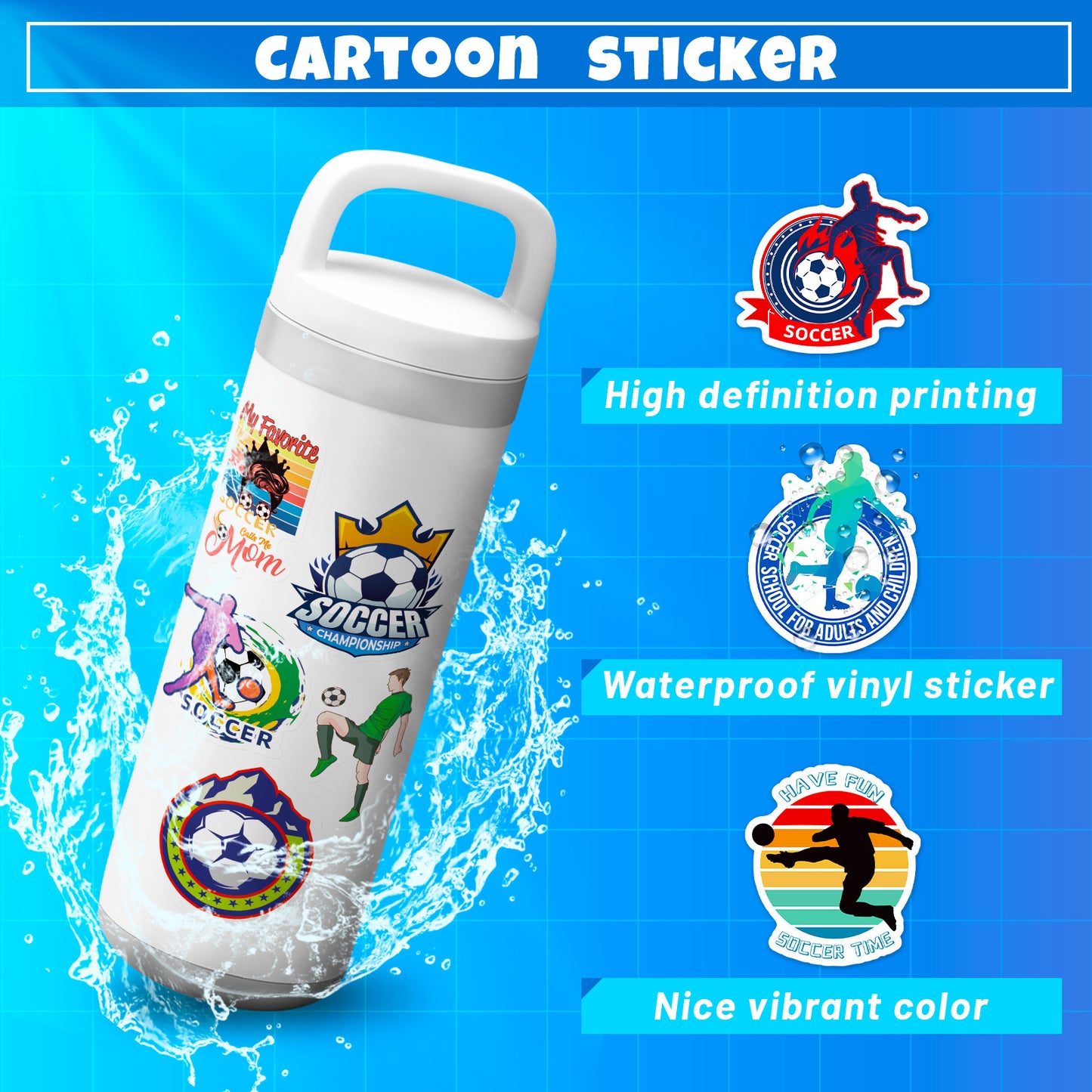 Football Stickers – 50Pcs Sport Designs – High-Definition Waterproof PVC – For Water Bottles, Laptops, Skateboards, Suitcases, Phones – Kawaii Stickers Kawaii Stickers