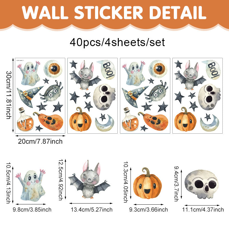 Happy Halloween Window Stickers – Ghosts, Pumpkins & Bats – Static-Cling PVC Wall & Glass Decals for Spooky Home Party Décor 👻🕷️🌙 J 20*30cm*4pcs Kawaii Stickers