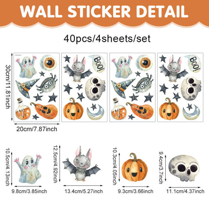 Happy Halloween Window Stickers – Ghosts, Pumpkins & Bats – Static-Cling PVC Wall & Glass Decals for Spooky Home Party Décor 👻🕷️🌙 J 20*30cm*4pcs Kawaii Stickers