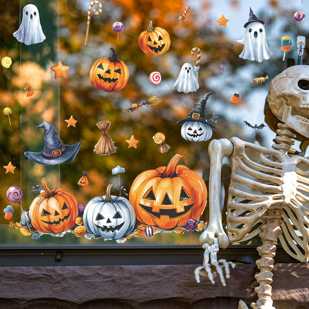 🎃👻 Cute Halloween Window Stickers – Static Cling Glass Decals with Pumpkins, Ghosts & Candy – Holiday Home Decor Kawaii Stickers
