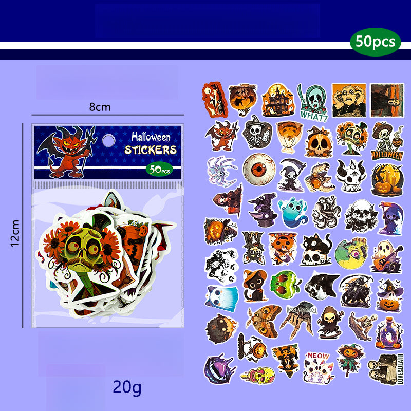 🎃 50 Halloween Stickers – Skulls, Pumpkins, Witches, Grim Reapers & Black Cats 🖤 A Kawaii Stickers