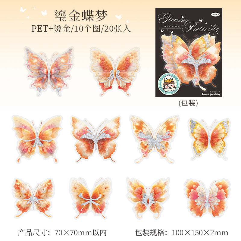 20pcs Butterfly stickers – Scrapbook & Craft Decoration – Kawaii Stickers Orange butterfly stickers Kawaii Stickers