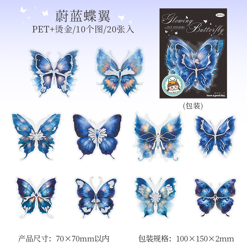 20pcs Butterfly stickers – Scrapbook & Craft Decoration – Kawaii Stickers Blue butterfly stickers Kawaii Stickers