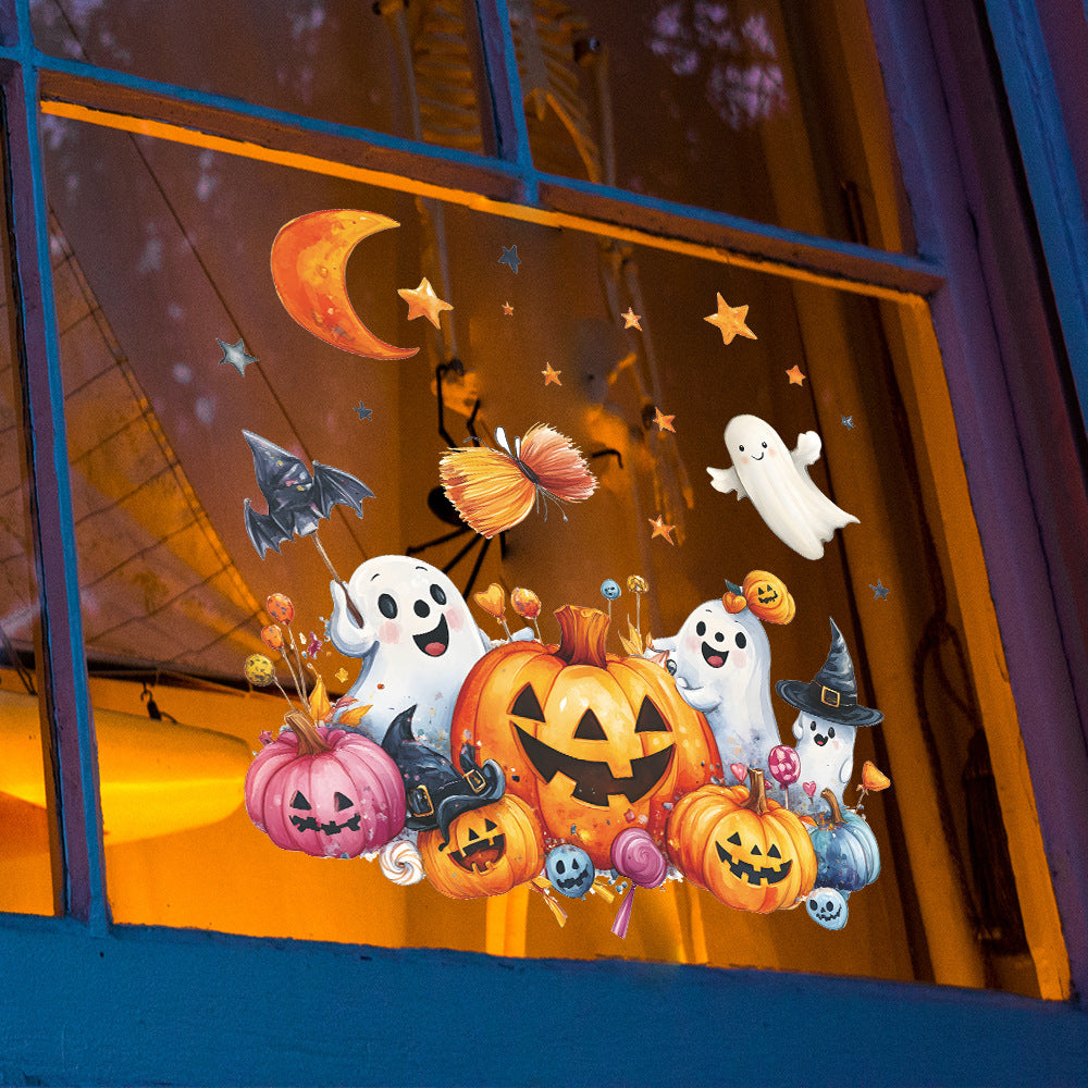 🎃 Halloween Cartoon Ghost Pumpkin Bat Balcony Glass Halloween window stickers – No Glue Kawaii Stickers