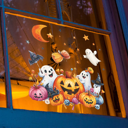 🎃 Halloween Cartoon Ghost Pumpkin Bat Balcony Glass Halloween window stickers – No Glue Kawaii Stickers