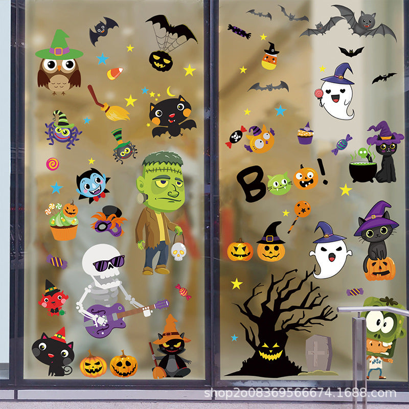 🎃 Halloween Window Stickers – Haunted House, Witch & Bat Static-Cling Decals – Double-Sided Print, Reusable Glass Wall Door Decorations Kawaii Stickers