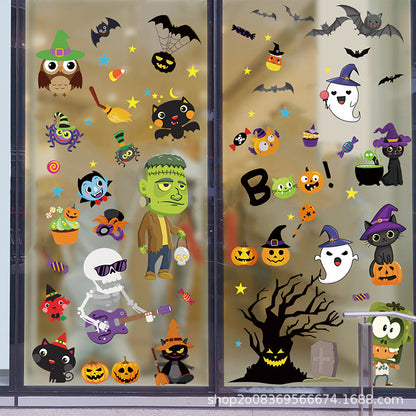 🎃 Halloween Window Stickers – Haunted House, Witch & Bat Static-Cling Decals – Double-Sided Print, Reusable Glass Wall Door Decorations Kawaii Stickers