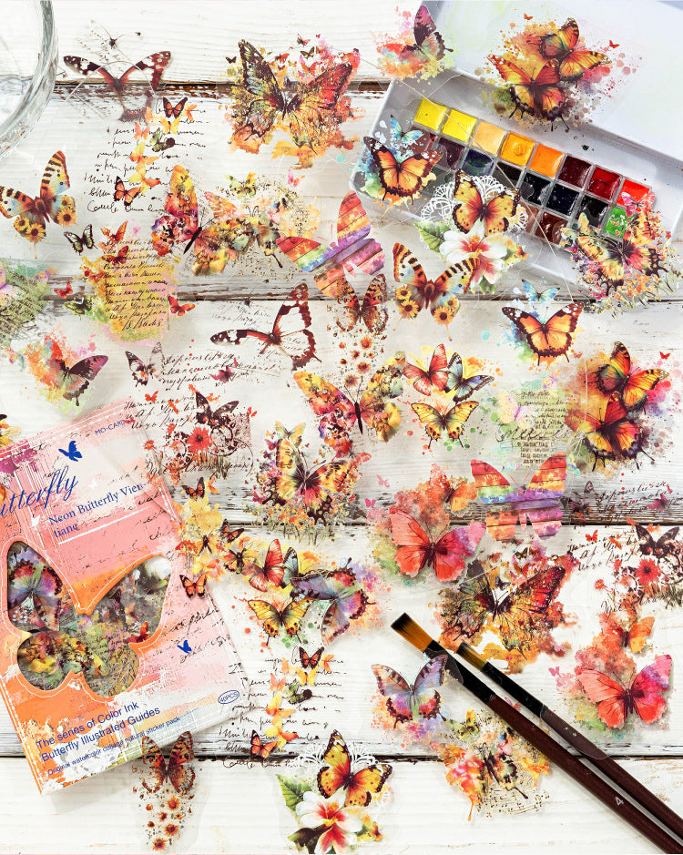 40PCS Butterfly Sticker Book – White Ink & Color Ink Botanical Collection – Scrapbook & Journal Vinyl Decals Kawaii Stickers
