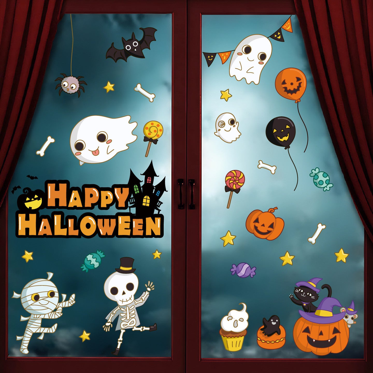 Halloween Stickers – Cute  Scary Static Window Decals 🎃