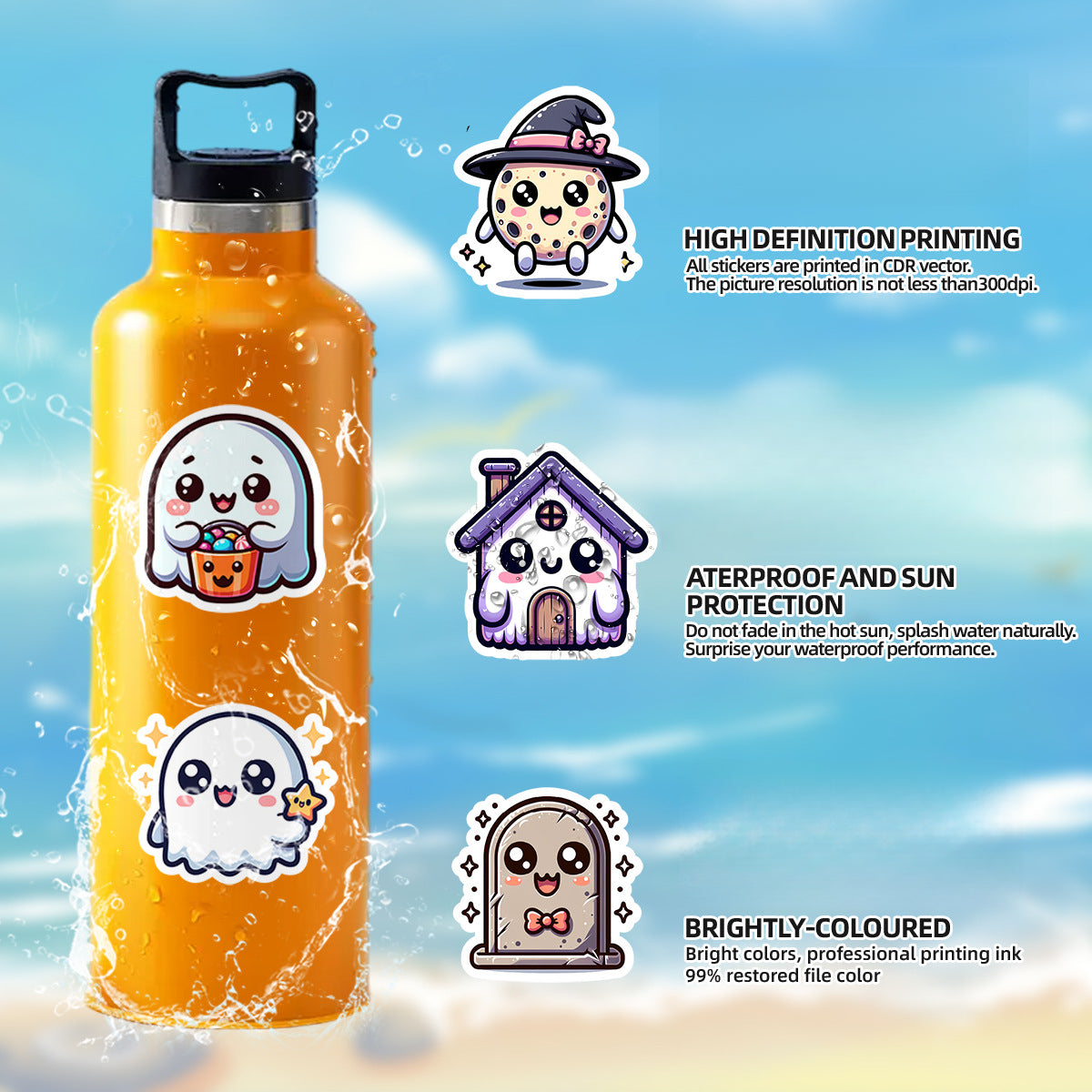 🎃 50pcs Cute Halloween Stickers Pack – Waterproof PVC Laptop Water Bottle Decorations Kawaii Stickers