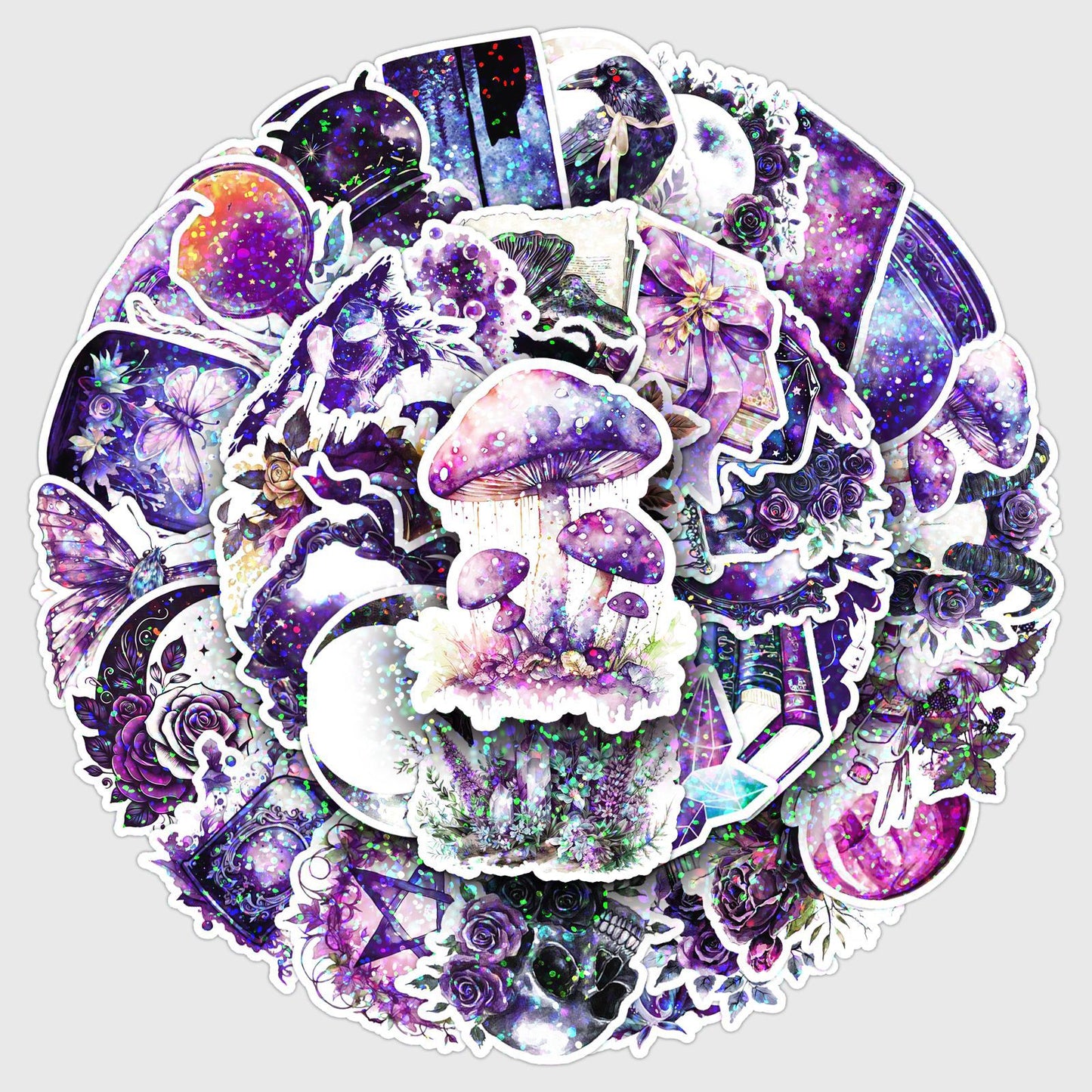 ✨ 50 pcs Holographic Stickers Halloween Witch Stickers – Magic Laser PVC Waterproof Set ✨🎃🧙‍♀️ Kawaii Stickers