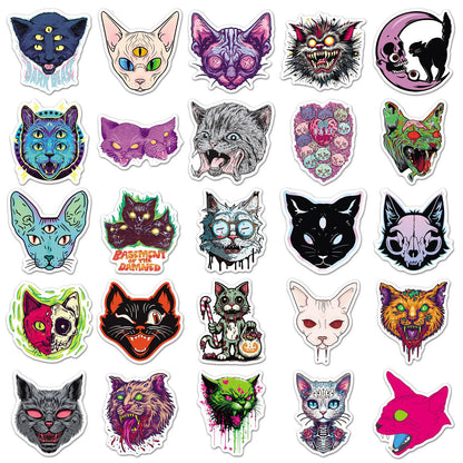 Halloween Stickers - 50pcs Scary Cat Halloween Stickers Set for DIY Decoration 🎃