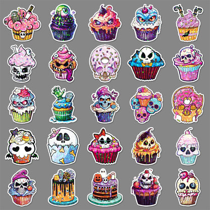 🎃 50 Pcs Halloween Holographic Stickers – Skull, Cake & DIY Designs Kawaii Stickers