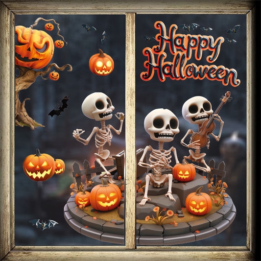 Halloween Skull & Pumpkin Window Stickers – Fun & Festive Static Cling 🎃🎶💀 Kawaii Stickers