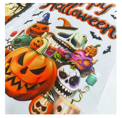 Halloween Skull & Pumpkin Window Stickers – Fun & Festive Static Cling 🎃🎶💀 Kawaii Stickers