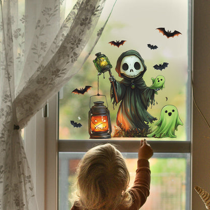 🎃 Halloween Skeleton Ghost & Bat Static Cling Window Stickers 🕸️💀🪟 Kawaii Stickers