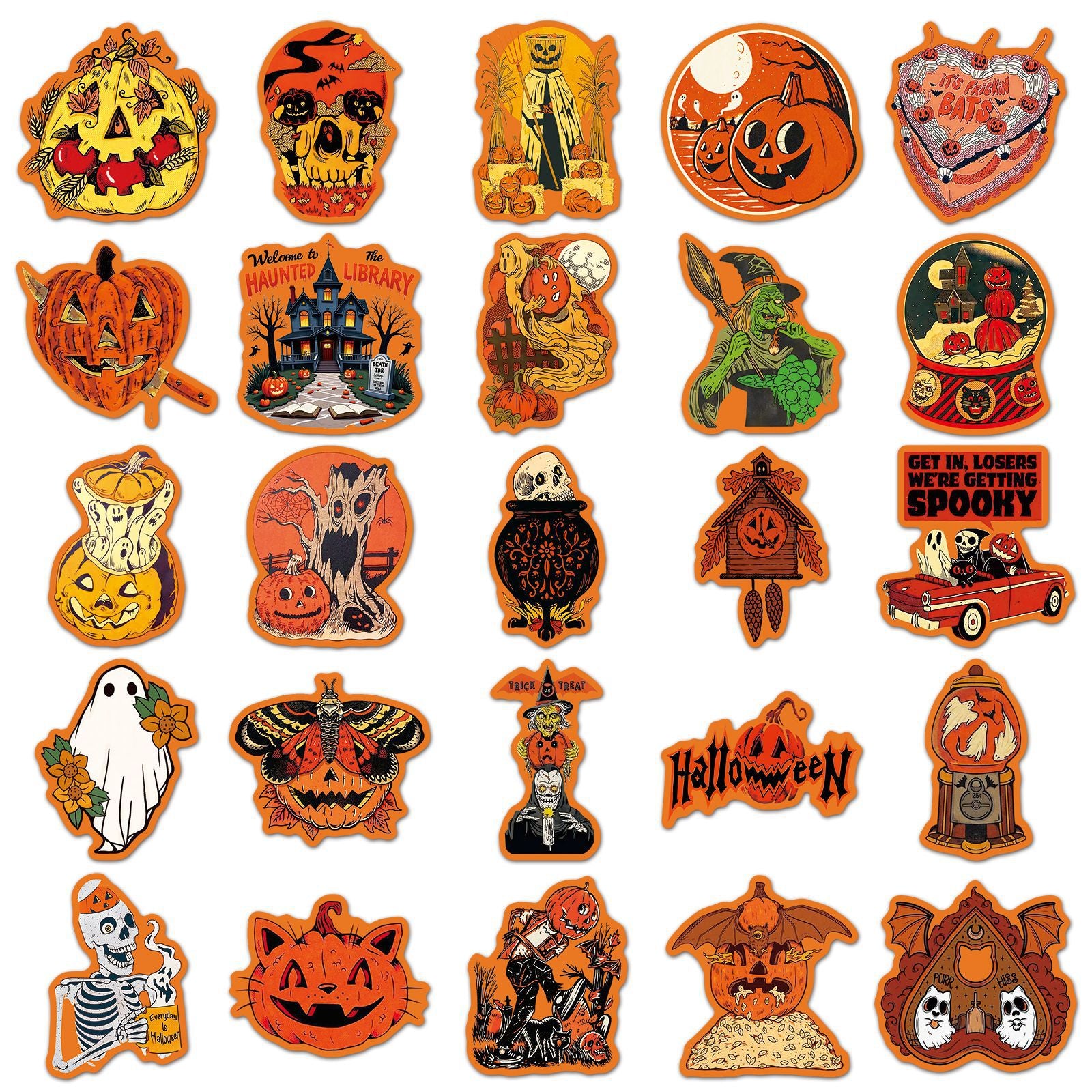 🎃 50 Pcs Vintage Halloween Stickers – Pumpkin Festival Decoration for Phone & Laptop 🎃✨ Kawaii Stickers