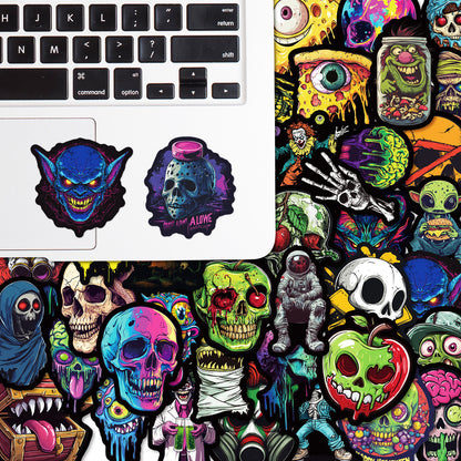 50pcs Colorful Skull Stickers – Halloween Festival Decoration Vinyl Decals Kawaii Stickers